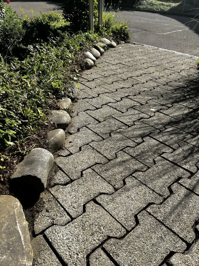 Gereinigter Gartenweg mit unregelmässigen Steinen